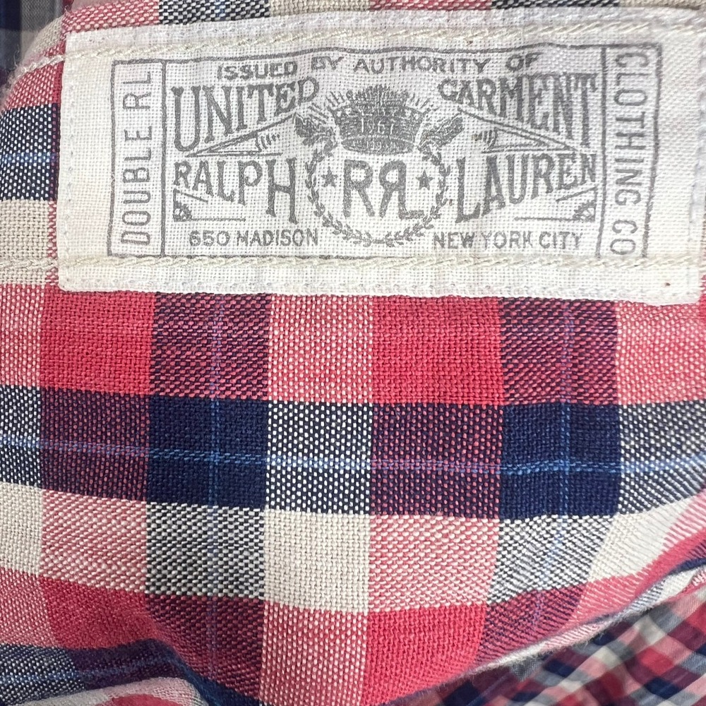 Double RL RRL Western Shirt Mens M Red Plaid Pearl Snap Long Sleeve Cotton EUC - Picture 6 of 10